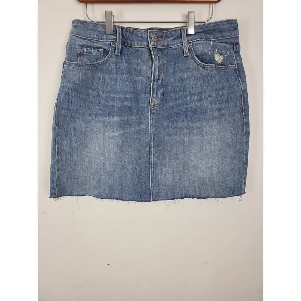 Old Navy Denim Mini Skirt 10 Womens Distressed Raw Hem Blue Summer Casual Bottom